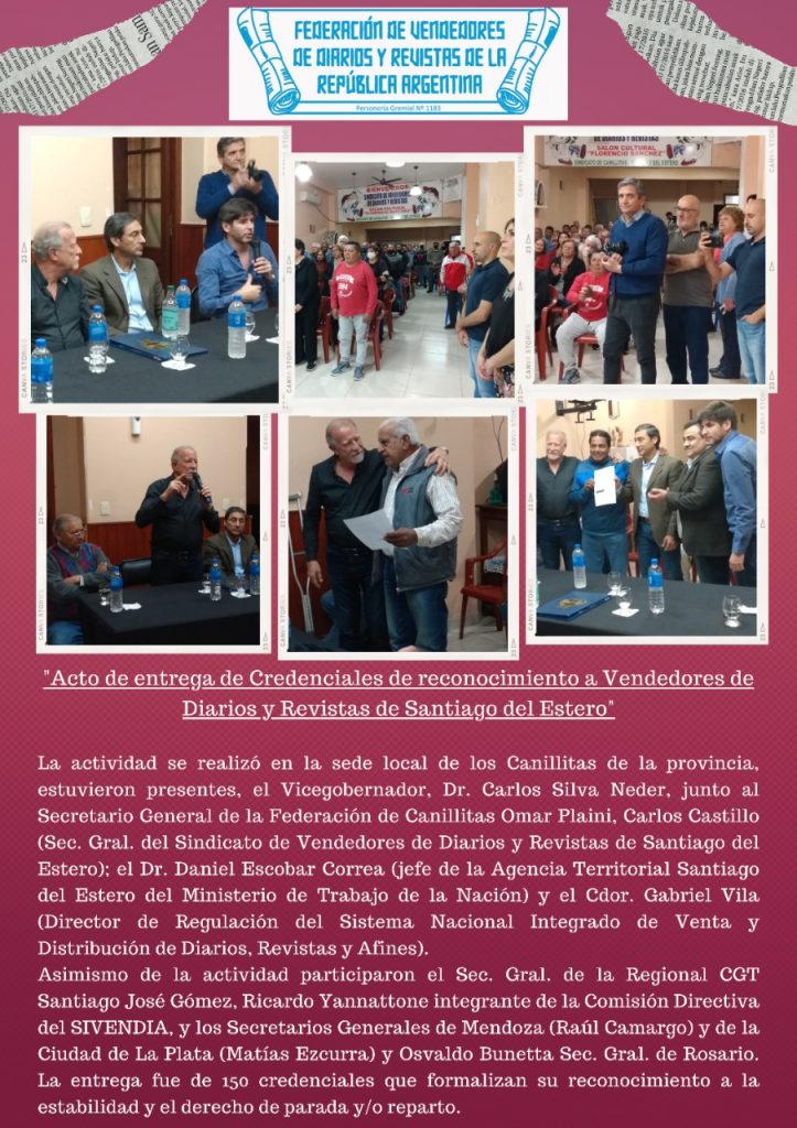 Acto de entrega de Credenciales de reconocimiento a Vendedores de Diarios y Revistas de Santiago del Estero